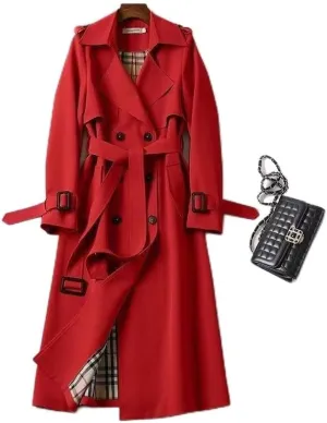 Women's long trench windbreaker coat