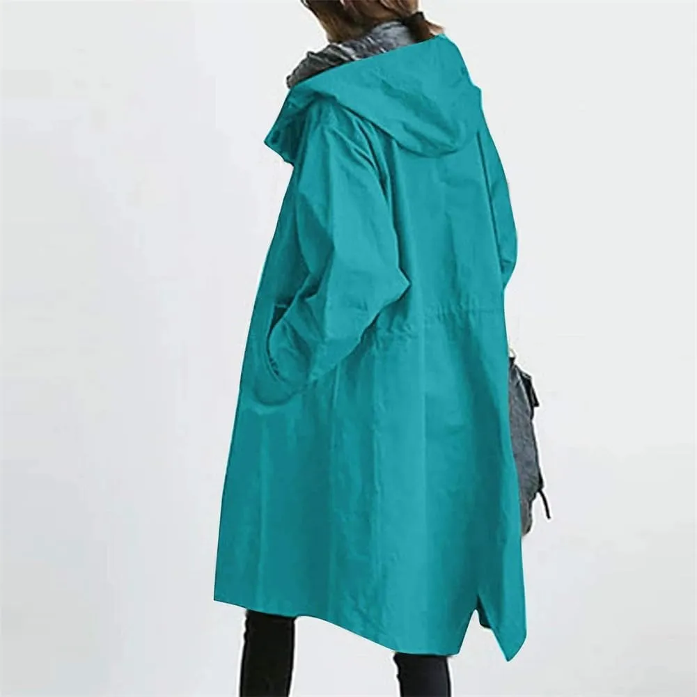 Women's Mid Length Trench Coat Loose Winter Hooded Oversized Elegant Windbreaker Comfortable Button Hooded Windbreaker