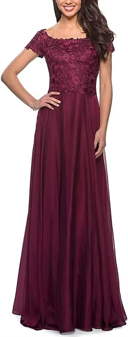 Women's Mother of The Groom Dresses for Wedding Lace Mother of The Bride Dress Short Sleeves Formal Evening Prom Gowns