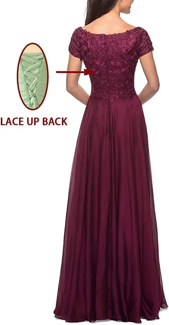 Women's Mother of The Groom Dresses for Wedding Lace Mother of The Bride Dress Short Sleeves Formal Evening Prom Gowns