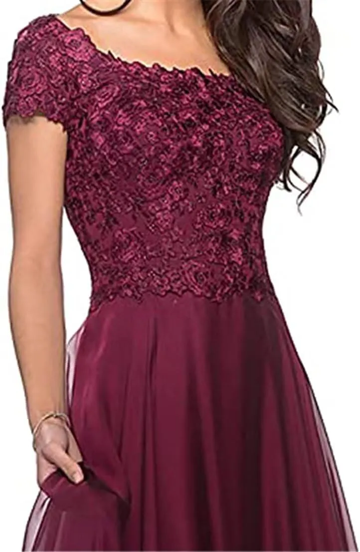 Women's Mother of The Groom Dresses for Wedding Lace Mother of The Bride Dress Short Sleeves Formal Evening Prom Gowns