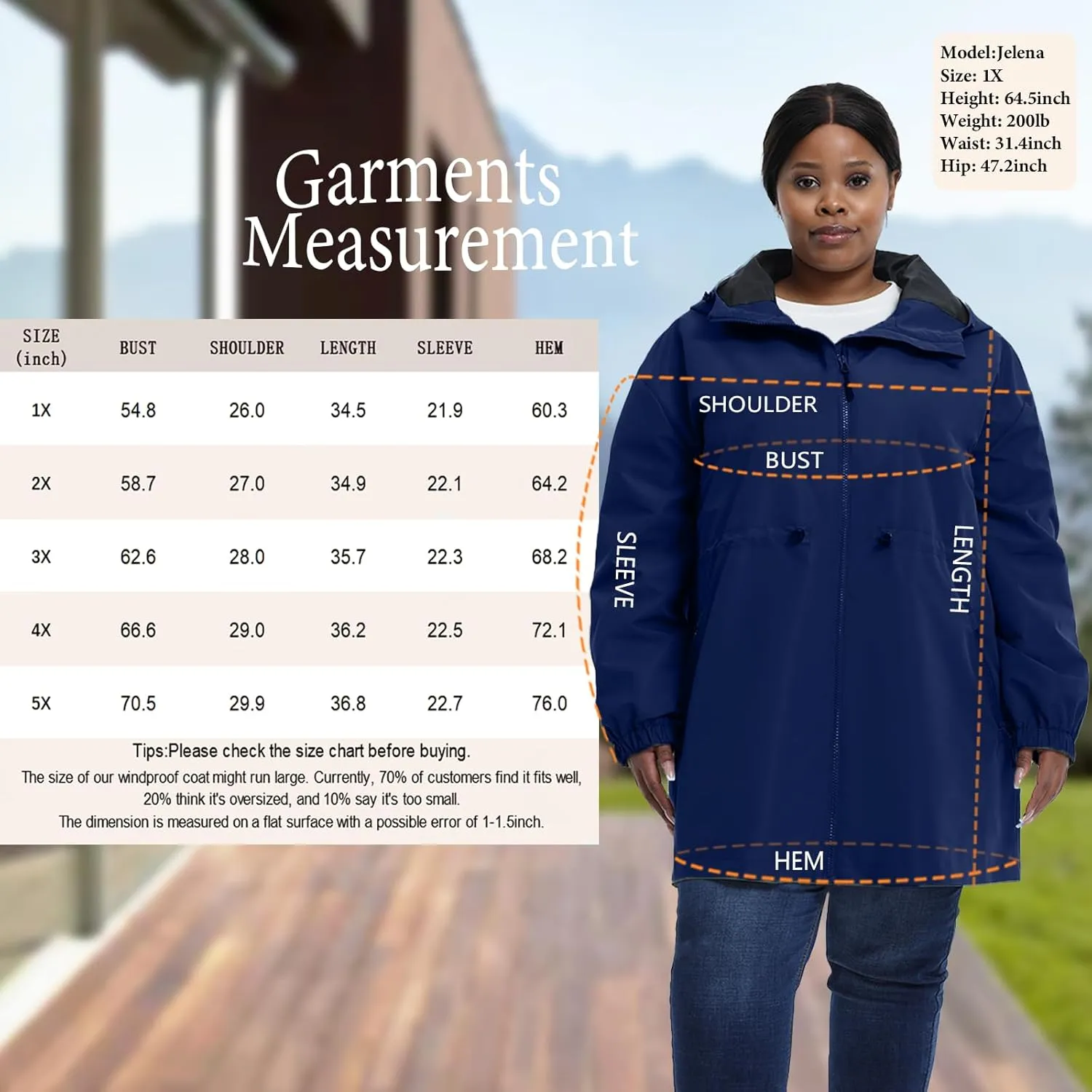 Women's Plus Size Lightweight Windproof Jacket, Water-Resistant Windbreaker Jacket with Hood for Traveling, Hiking, Daily