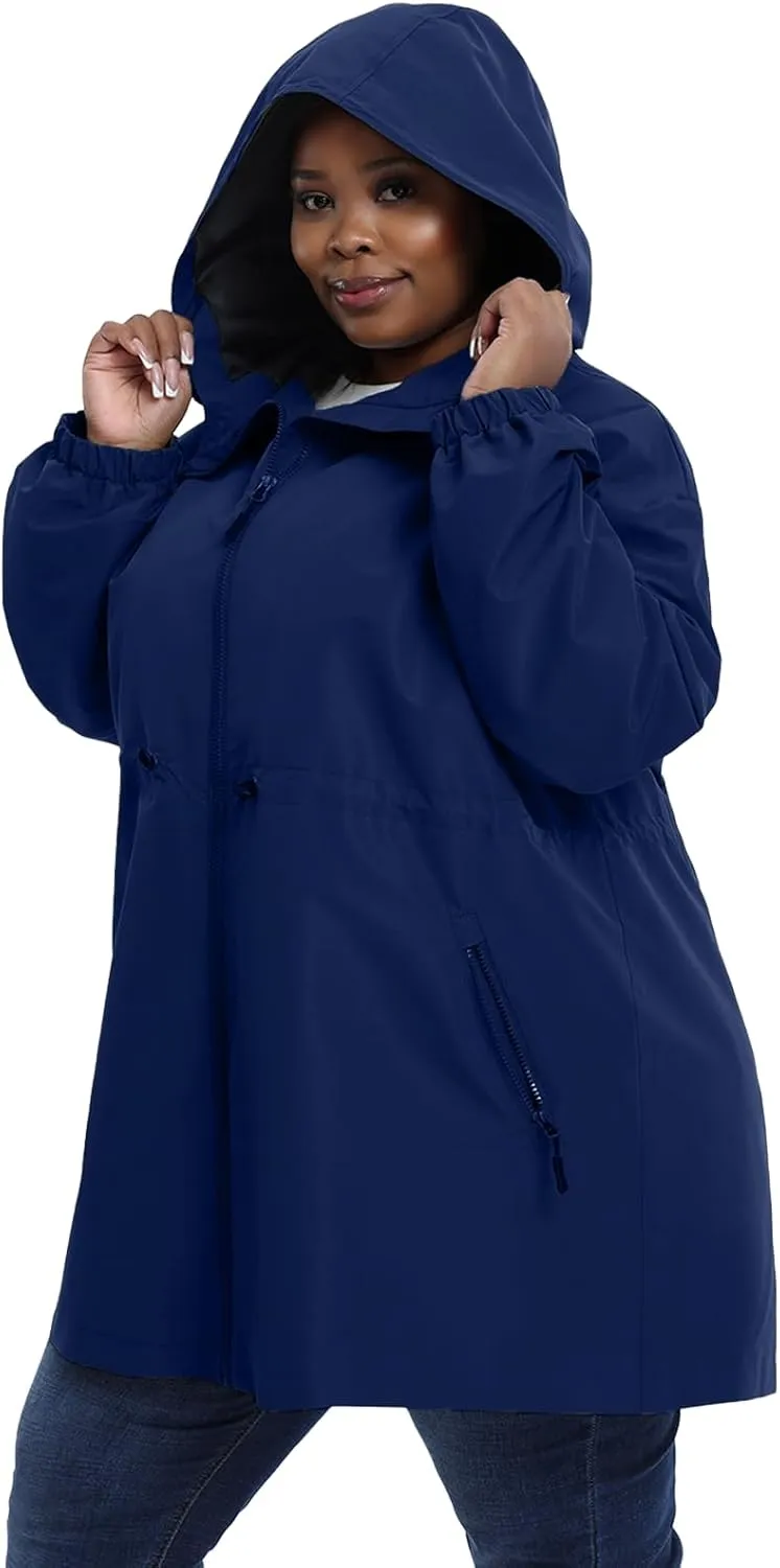 Women's Plus Size Lightweight Windproof Jacket, Water-Resistant Windbreaker Jacket with Hood for Traveling, Hiking, Daily