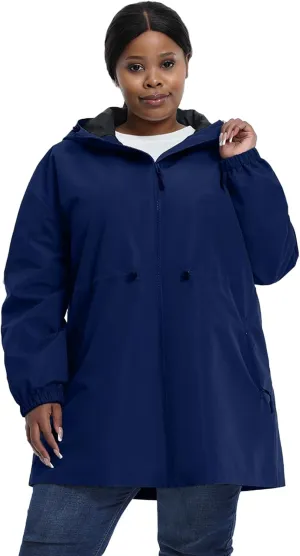 Women's Plus Size Lightweight Windproof Jacket, Water-Resistant Windbreaker Jacket with Hood for Traveling, Hiking, Daily