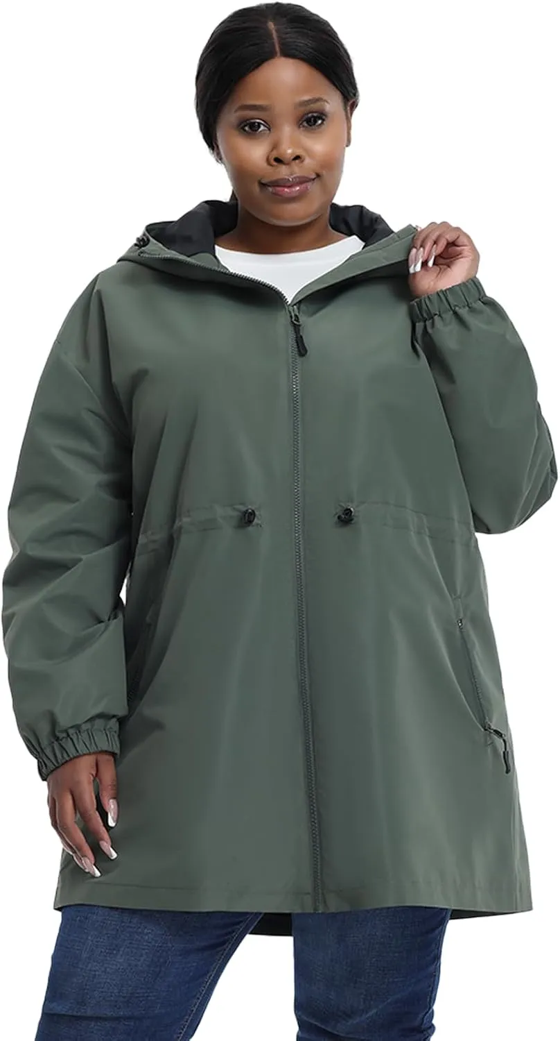 Women's Plus Size Lightweight Windproof Jacket, Water-Resistant Windbreaker Jacket with Hood for Traveling, Hiking, Daily