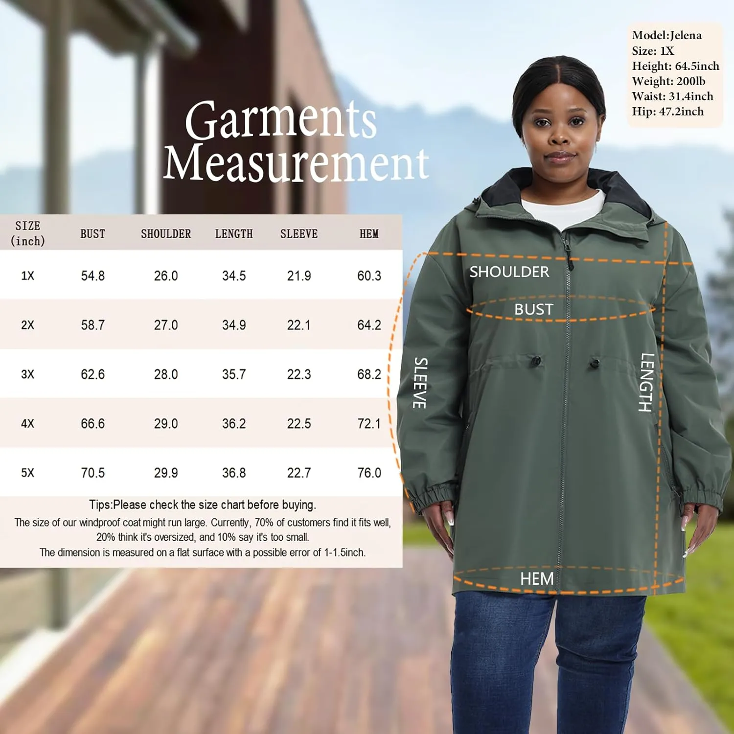 Women's Plus Size Lightweight Windproof Jacket, Water-Resistant Windbreaker Jacket with Hood for Traveling, Hiking, Daily