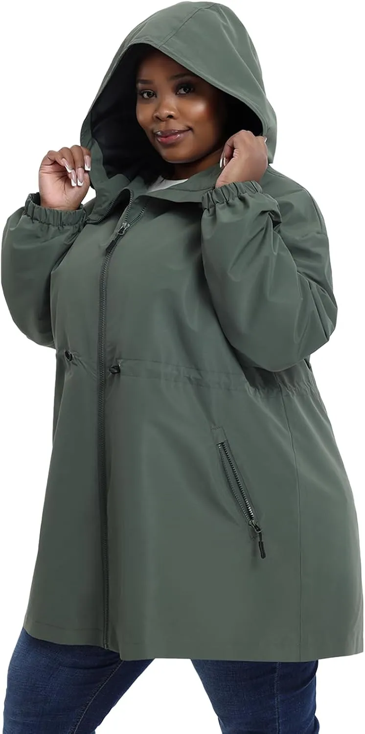Women's Plus Size Lightweight Windproof Jacket, Water-Resistant Windbreaker Jacket with Hood for Traveling, Hiking, Daily