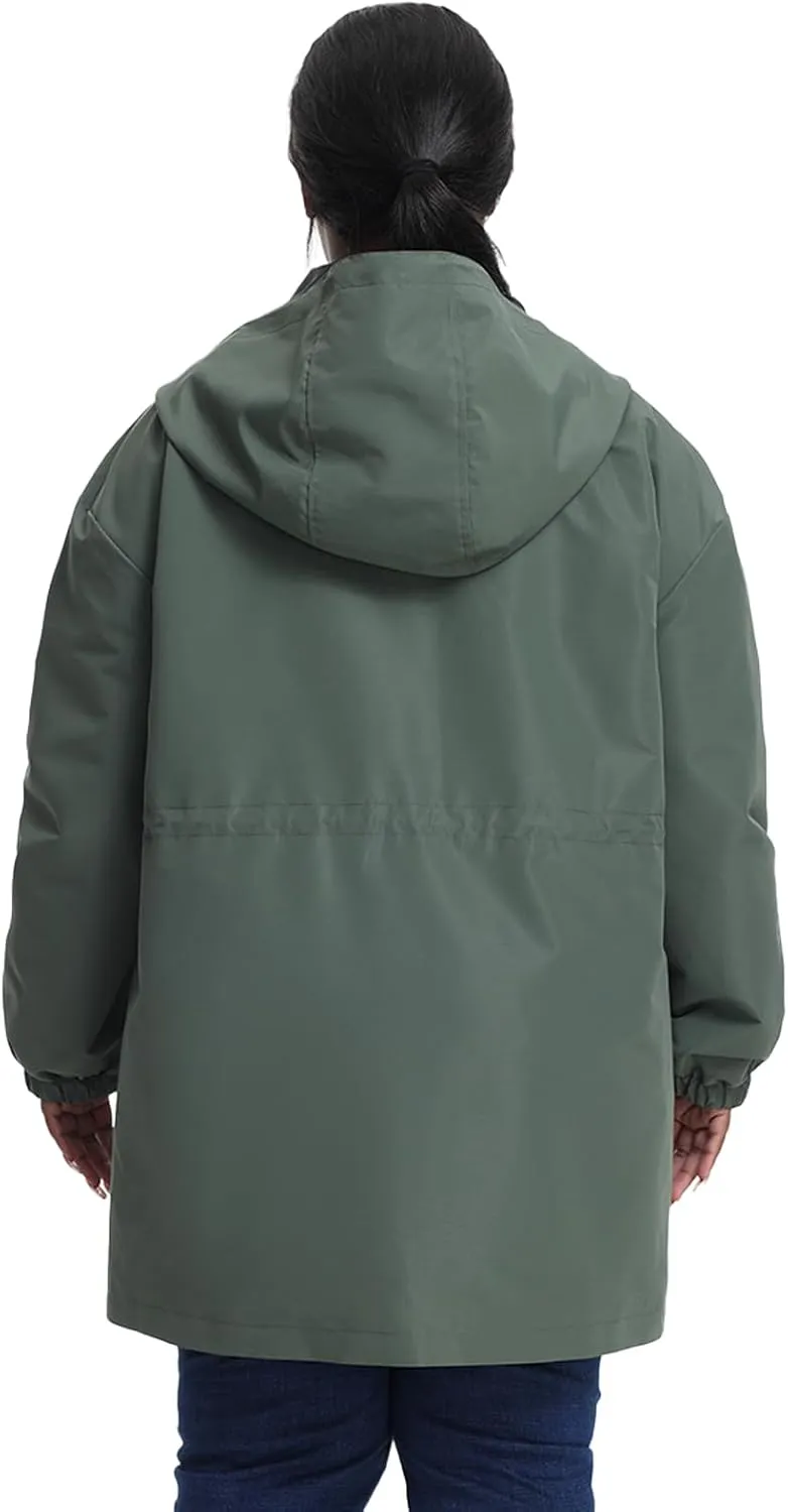 Women's Plus Size Lightweight Windproof Jacket, Water-Resistant Windbreaker Jacket with Hood for Traveling, Hiking, Daily