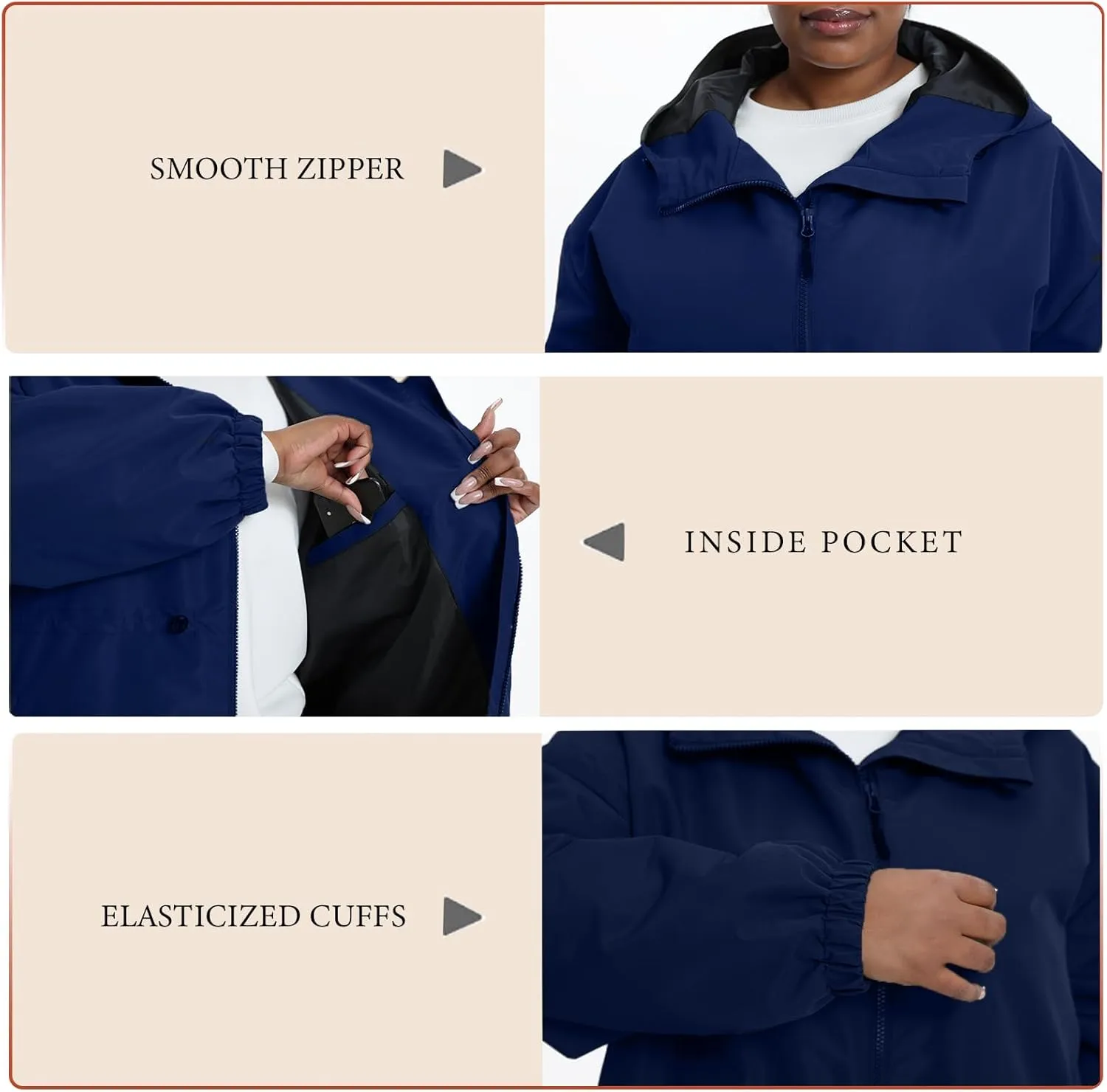 Women's Plus Size Lightweight Windproof Jacket, Water-Resistant Windbreaker Jacket with Hood for Traveling, Hiking, Daily