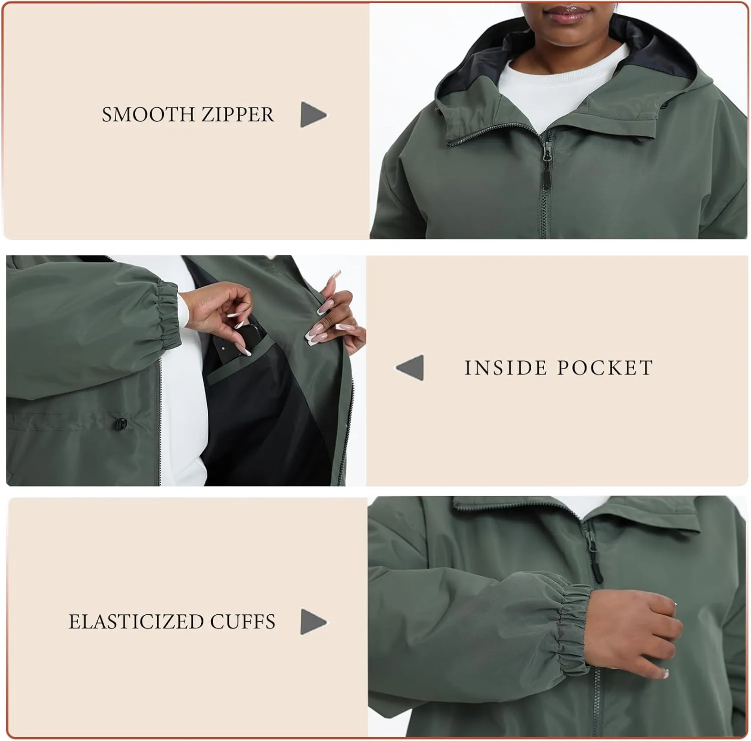 Women's Plus Size Lightweight Windproof Jacket, Water-Resistant Windbreaker Jacket with Hood for Traveling, Hiking, Daily