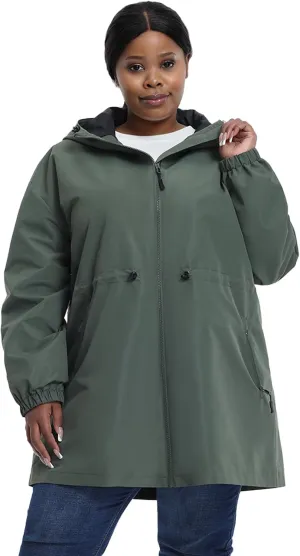 Women's Plus Size Lightweight Windproof Jacket, Water-Resistant Windbreaker Jacket with Hood for Traveling, Hiking, Daily