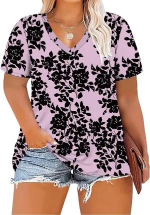 Women's Plus Size Short Sleeve Tee Shirt V Neck Basic Ladies Loose Fit T Shirt 1X-5X
