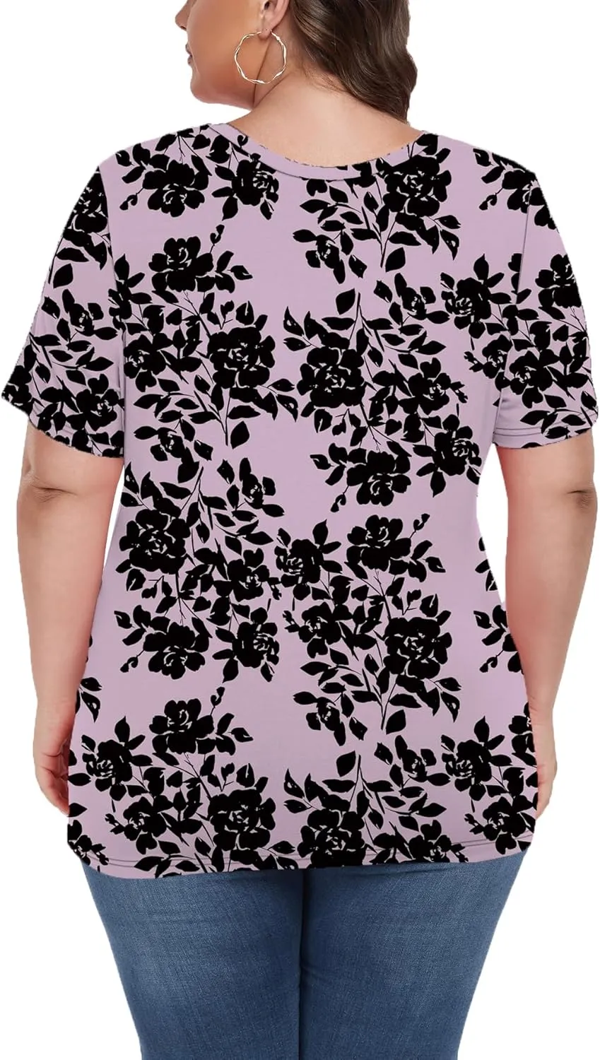 Women's Plus Size Short Sleeve Tee Shirt V Neck Basic Ladies Loose Fit T Shirt 1X-5X