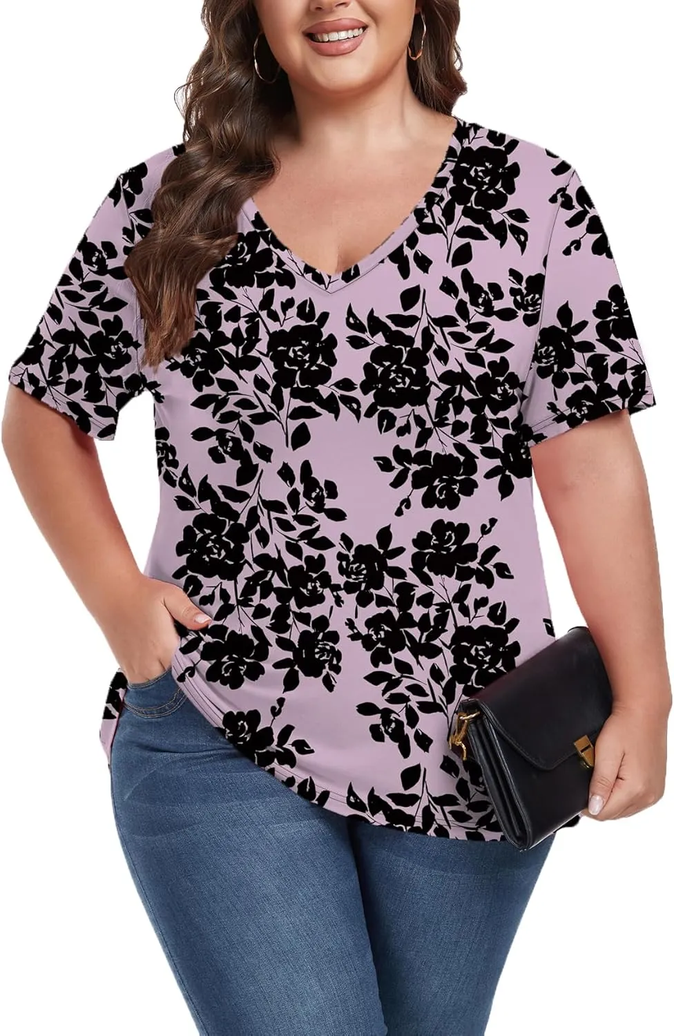 Women's Plus Size Short Sleeve Tee Shirt V Neck Basic Ladies Loose Fit T Shirt 1X-5X