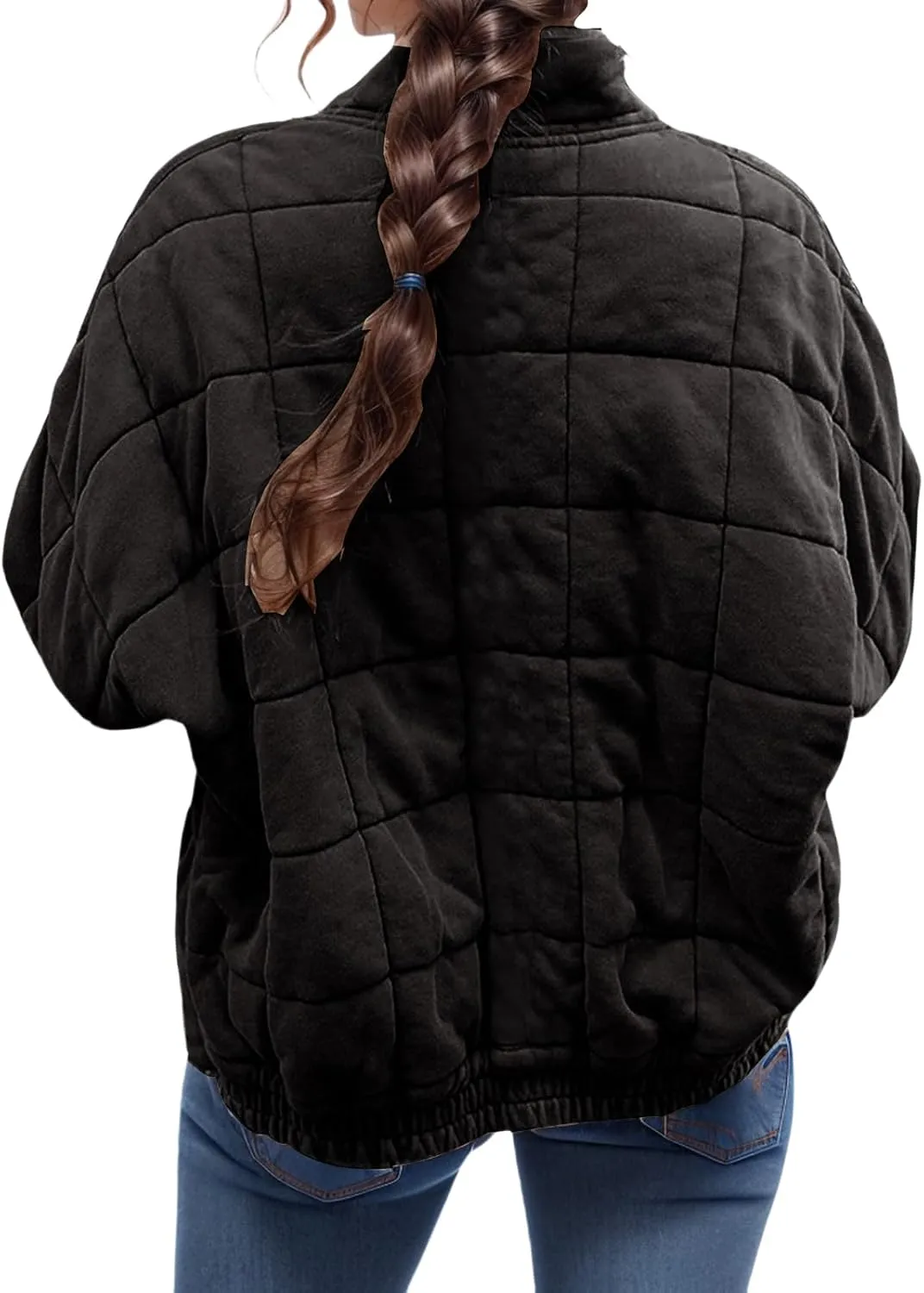 Womens Quilted Jackets Zip Up Puffer Jackets Lightweight Down Coats Casual Long Sleeve Winter Coats with Pockets