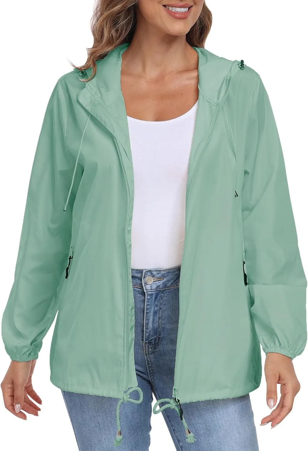 Womens Rain Jacket with Hood Lightweight Waterproof Rain Coat Outdoor Active Windbreaker