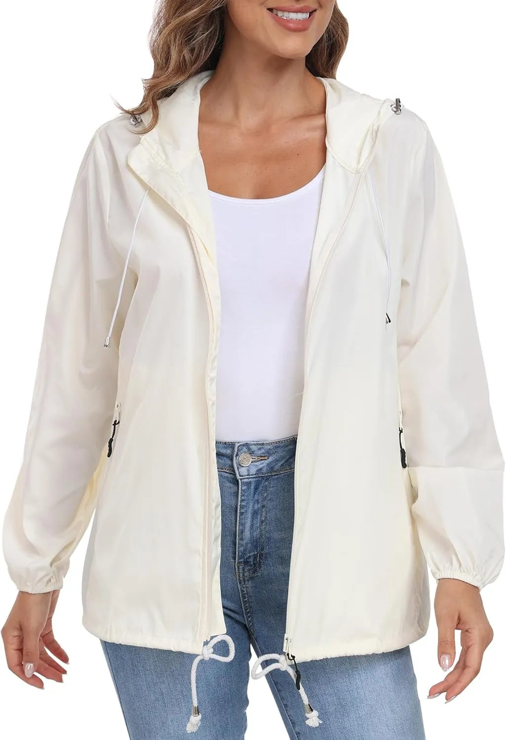 Womens Rain Jacket with Hood Lightweight Waterproof Rain Coat Outdoor Active Windbreaker