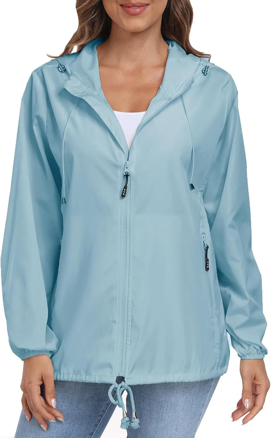Womens Rain Jacket with Hood Lightweight Waterproof Rain Coat Outdoor Active Windbreaker