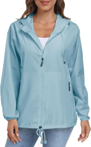 Womens Rain Jacket with Hood Lightweight Waterproof Rain Coat Outdoor Active Windbreaker