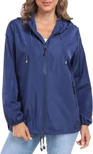 Womens Rain Jacket with Hood Lightweight Waterproof Rain Coat Outdoor Active Windbreaker