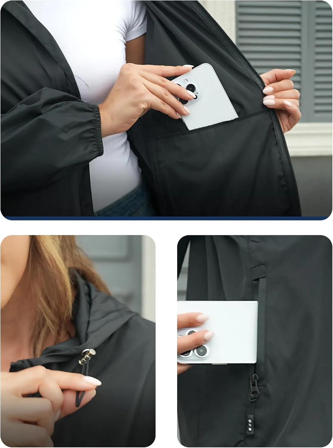 Womens Rain Jacket with Hood Lightweight Waterproof Rain Coat Outdoor Active Windbreaker