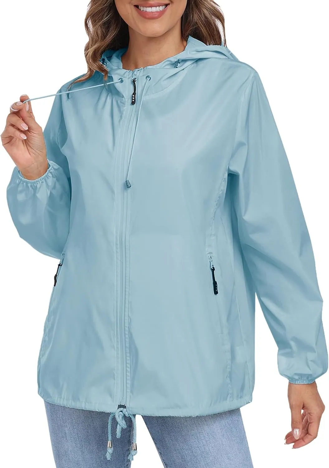 Womens Rain Jacket with Hood Lightweight Waterproof Rain Coat Outdoor Active Windbreaker