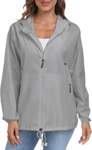 Womens Rain Jacket with Hood Lightweight Waterproof Rain Coat Outdoor Active Windbreaker