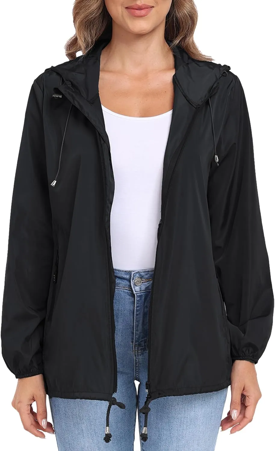 Womens Rain Jacket with Hood Lightweight Waterproof Rain Coat Outdoor Active Windbreaker