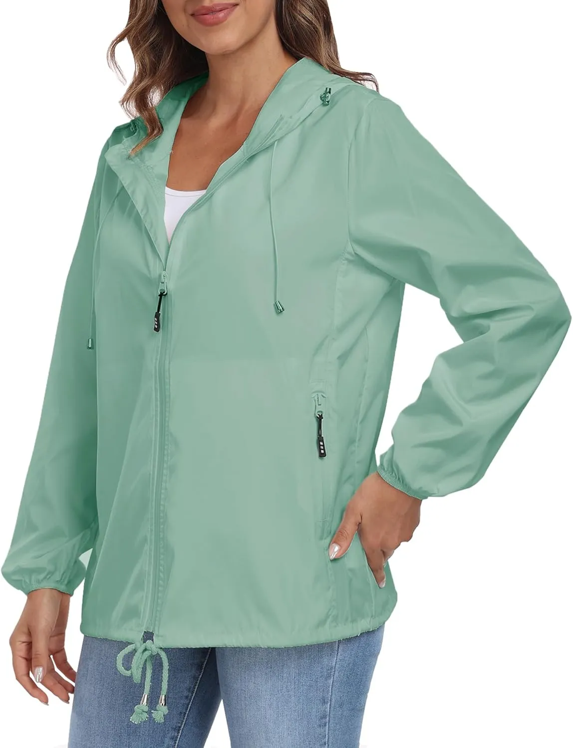 Womens Rain Jacket with Hood Lightweight Waterproof Rain Coat Outdoor Active Windbreaker