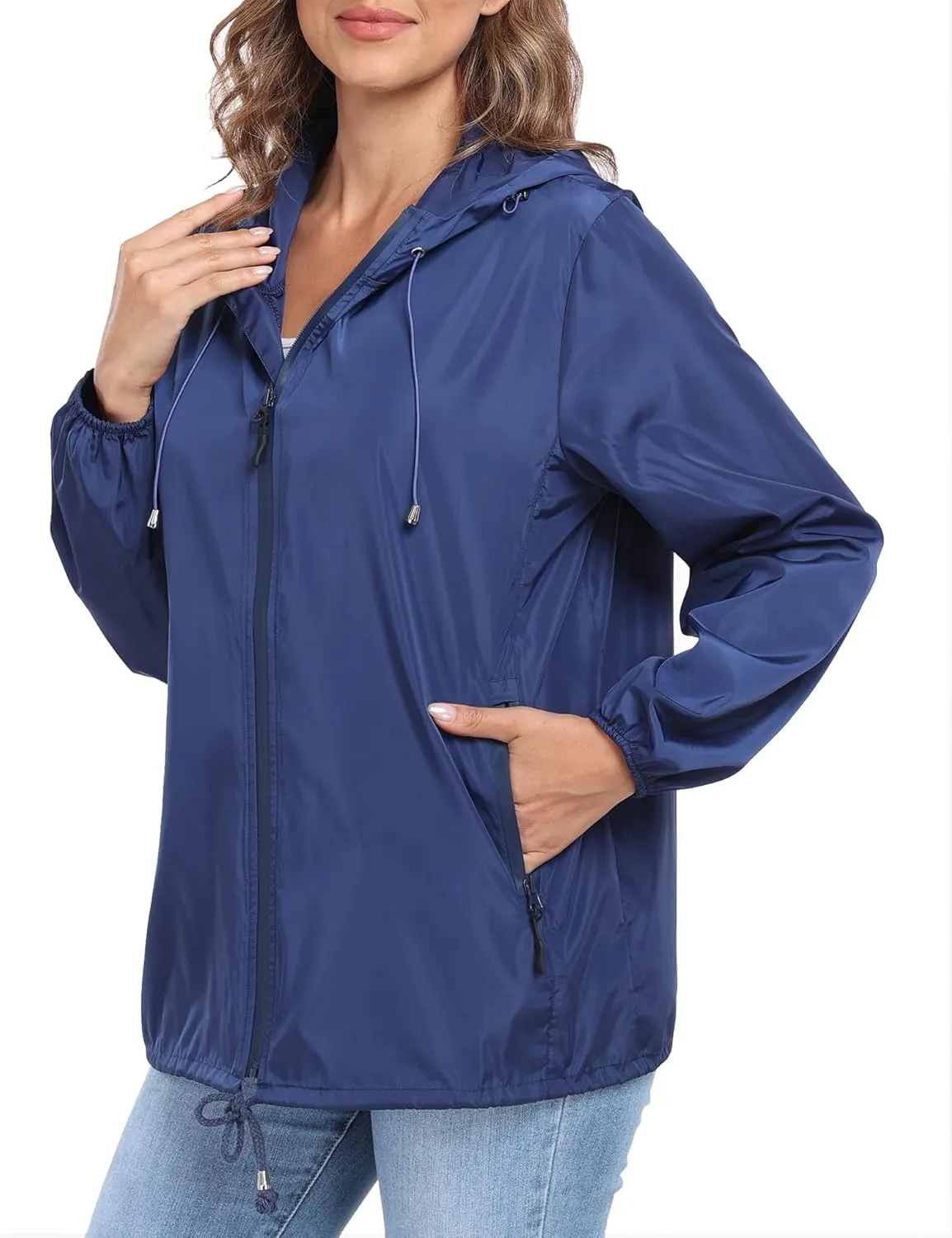 Womens Rain Jacket with Hood Lightweight Waterproof Rain Coat Outdoor Active Windbreaker