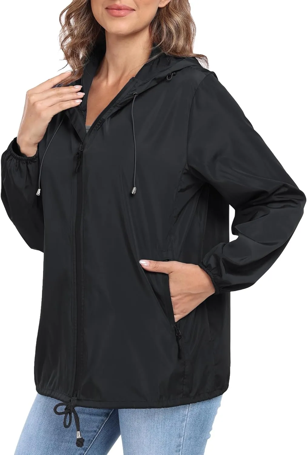 Womens Rain Jacket with Hood Lightweight Waterproof Rain Coat Outdoor Active Windbreaker