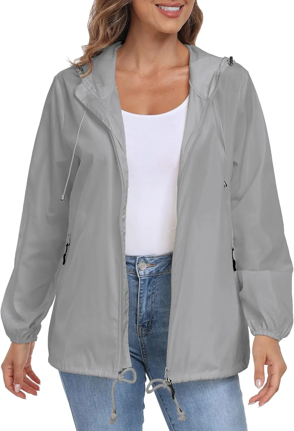 Womens Rain Jacket with Hood Lightweight Waterproof Rain Coat Outdoor Active Windbreaker