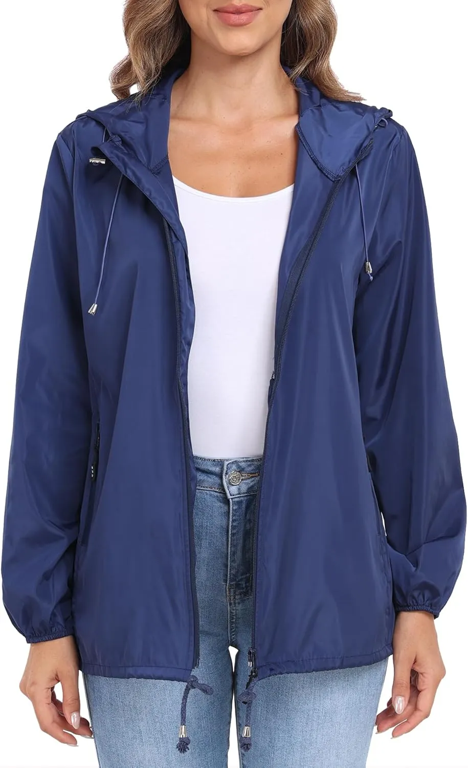 Womens Rain Jacket with Hood Lightweight Waterproof Rain Coat Outdoor Active Windbreaker