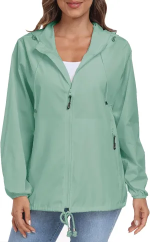 Womens Rain Jacket with Hood Lightweight Waterproof Rain Coat Outdoor Active Windbreaker