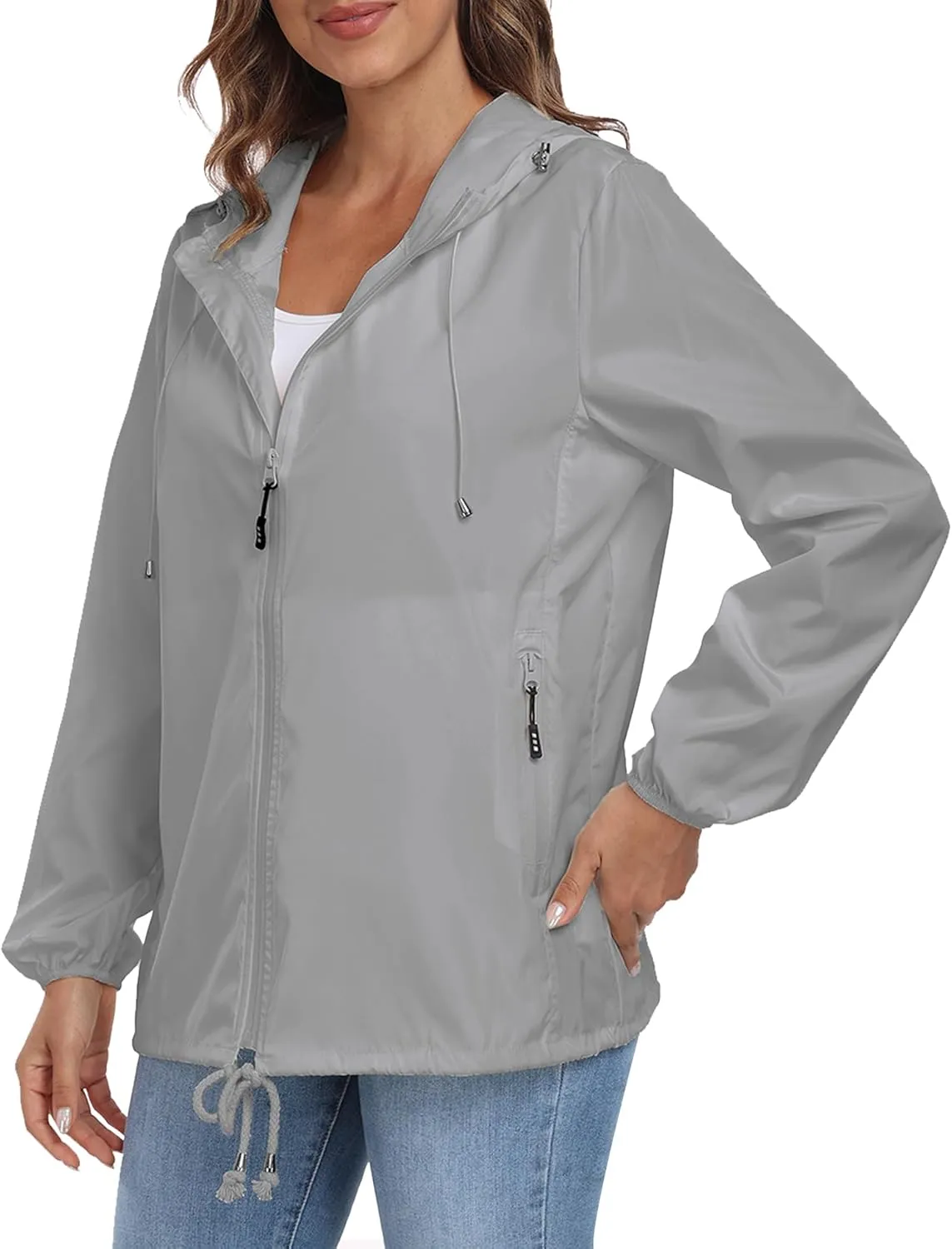 Womens Rain Jacket with Hood Lightweight Waterproof Rain Coat Outdoor Active Windbreaker