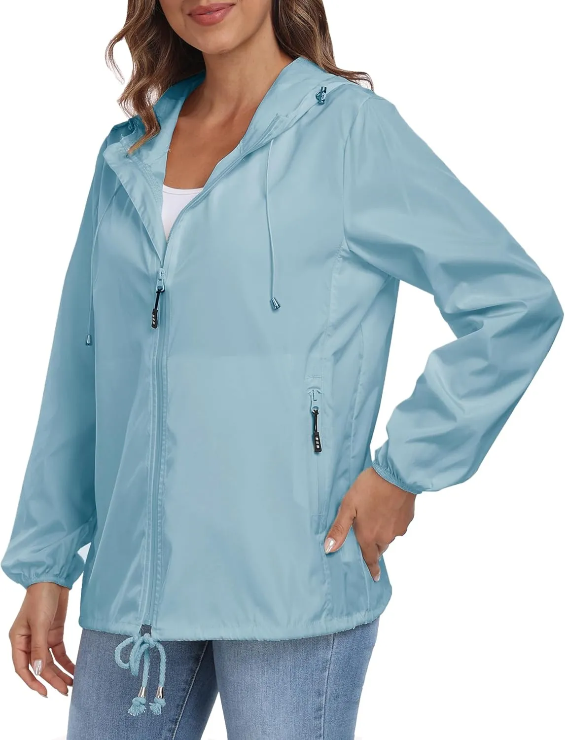 Womens Rain Jacket with Hood Lightweight Waterproof Rain Coat Outdoor Active Windbreaker