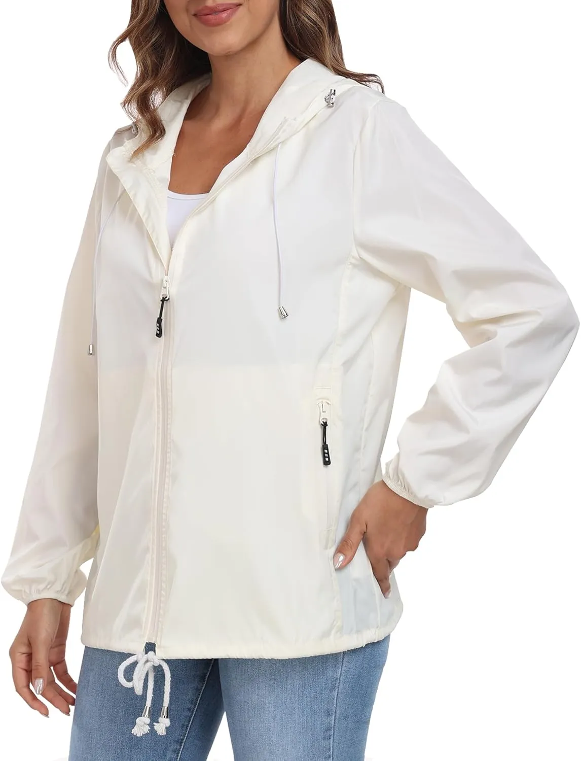 Womens Rain Jacket with Hood Lightweight Waterproof Rain Coat Outdoor Active Windbreaker