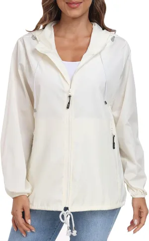 Womens Rain Jacket with Hood Lightweight Waterproof Rain Coat Outdoor Active Windbreaker