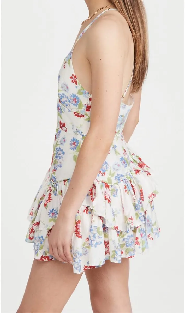 Womens Ruffle Floral Cross Back Boho Dress Sexy Spaghetti Adjustable Straps V Neck Beach Vacation Mini Dresses