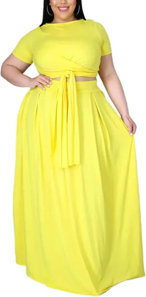 Womens Sexy Plus Size 2 Piece Dress Outfits Short Sleeve Bandage Wrap Empire Crop Tops and Skirt Sets