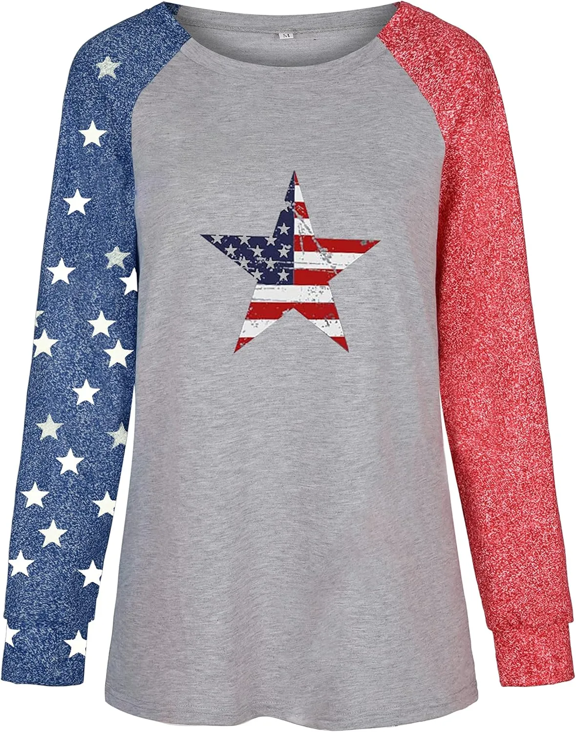 Womens Star Print Colorblock Shirt Long Sleeve American Flag 4th of July Pullvoer Blouse Tops