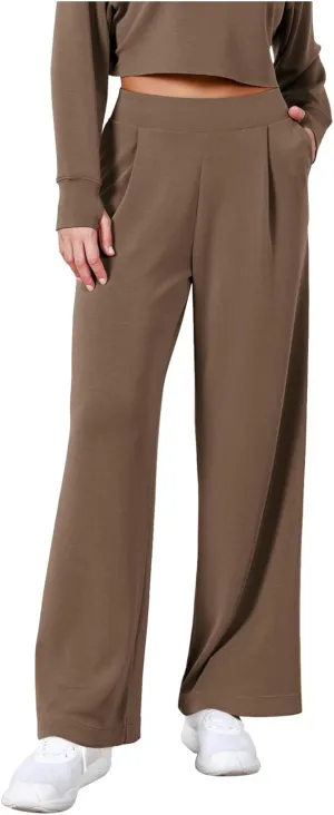 Women's Straight Leg Pants Winter Baggy Travel Slacks with Pockets Barrel Pants Elastic Waist