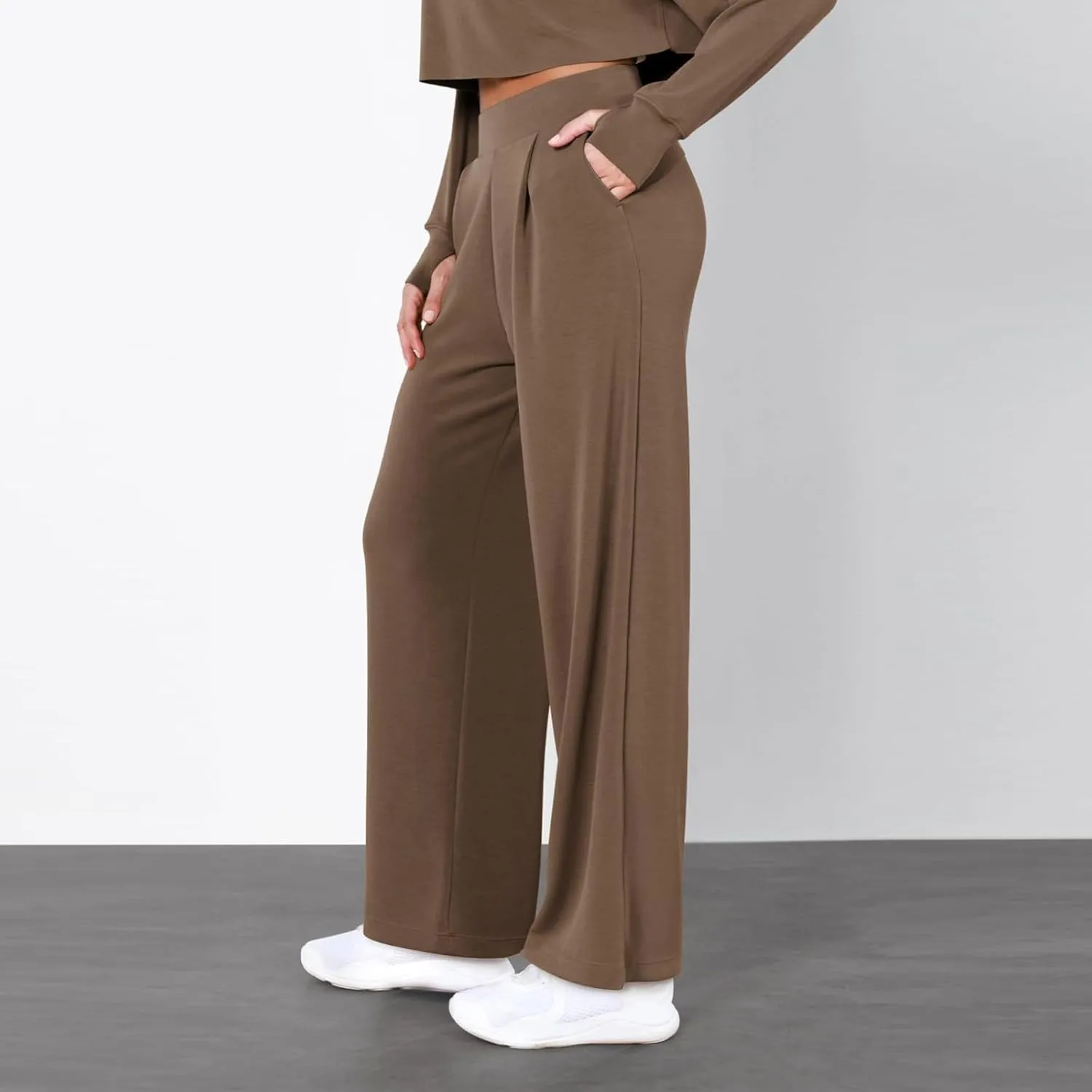 Women's Straight Leg Pants Winter Baggy Travel Slacks with Pockets Barrel Pants Elastic Waist