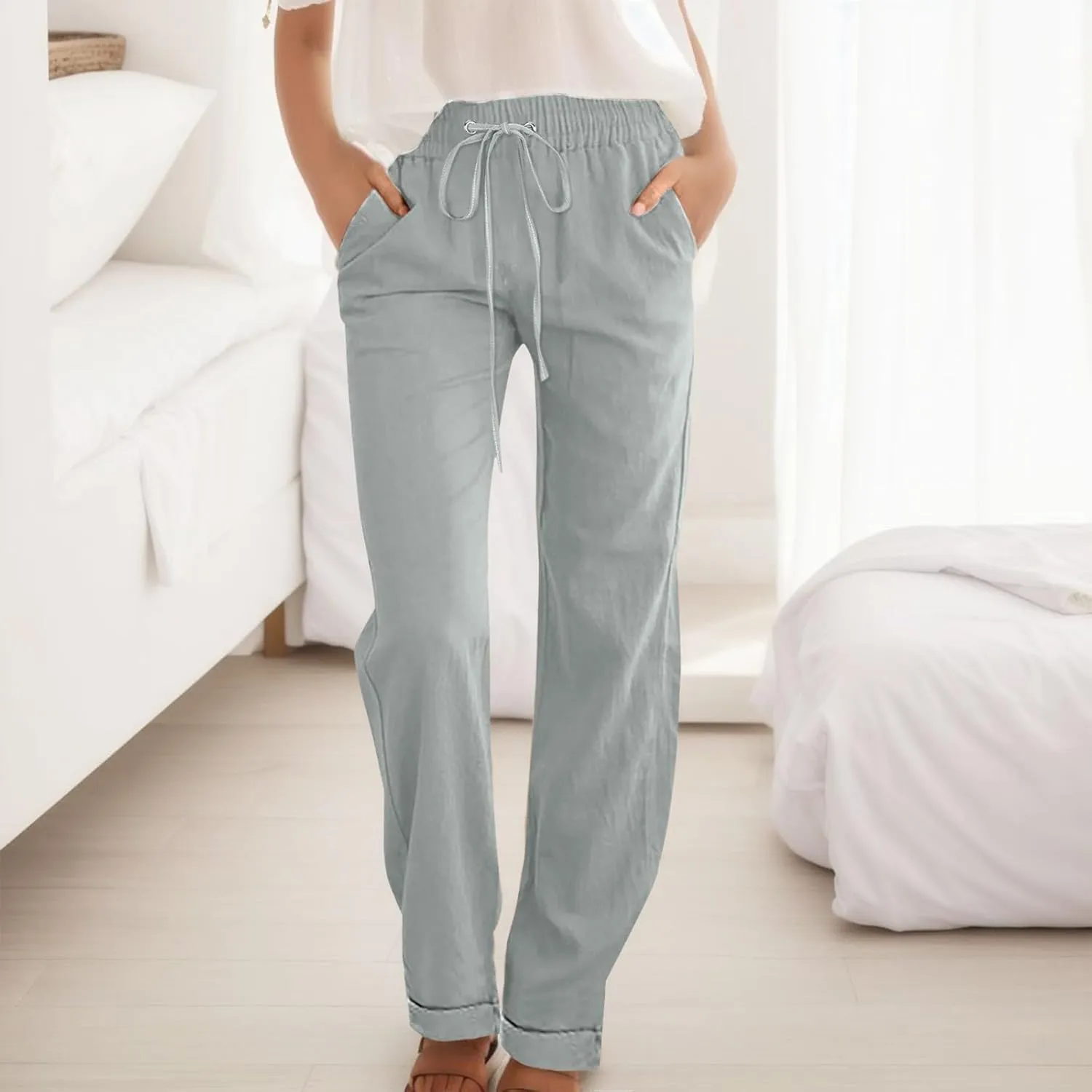 Women's Straight Leg Pants Winter Slack Travel Slacks with Pockets Wide Leg High Waisted