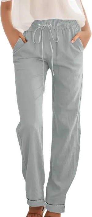 Women's Straight Leg Pants Winter Slack Travel Slacks with Pockets Wide Leg High Waisted