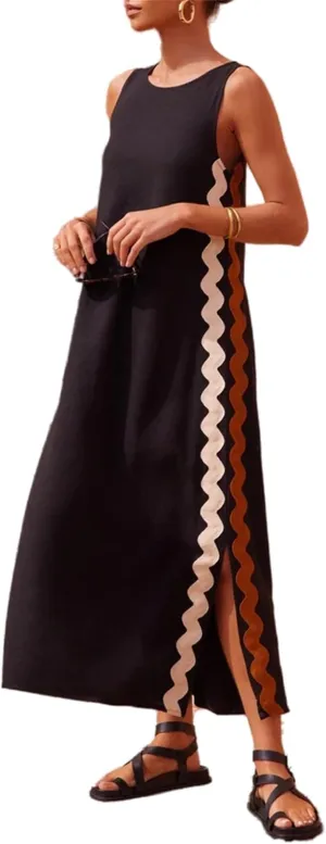 Women's Summer Boho Casual Sleeveless Beach Dress Long Side Slit Maxi Sundress