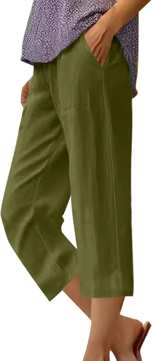 Womens Summer Capris Pants Cotton Linen Length Knee 2025 Straight Leg Loose Beach Shorts Trouser with Pocket
