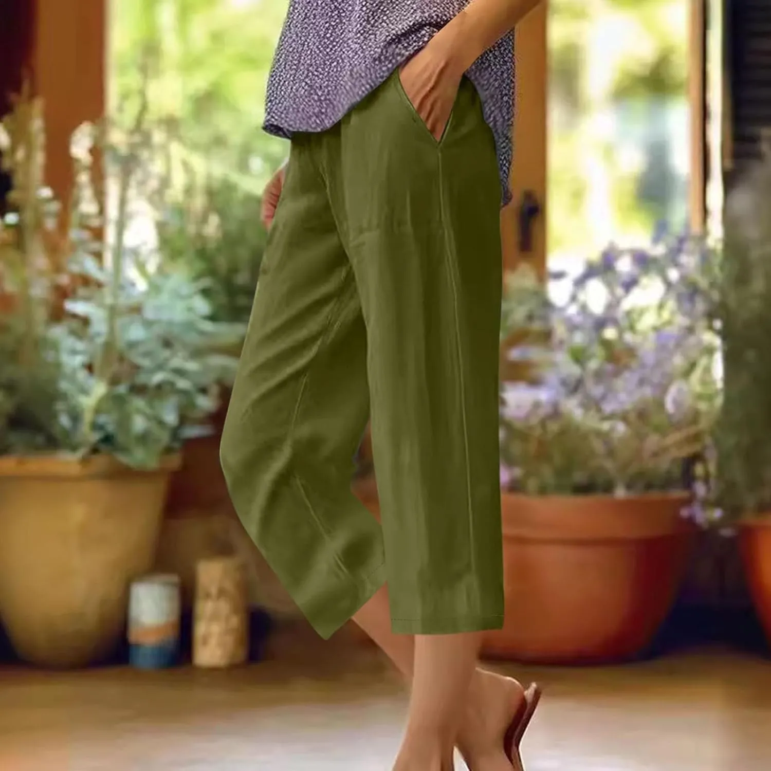 Womens Summer Capris Pants Cotton Linen Length Knee 2025 Straight Leg Loose Beach Shorts Trouser with Pocket