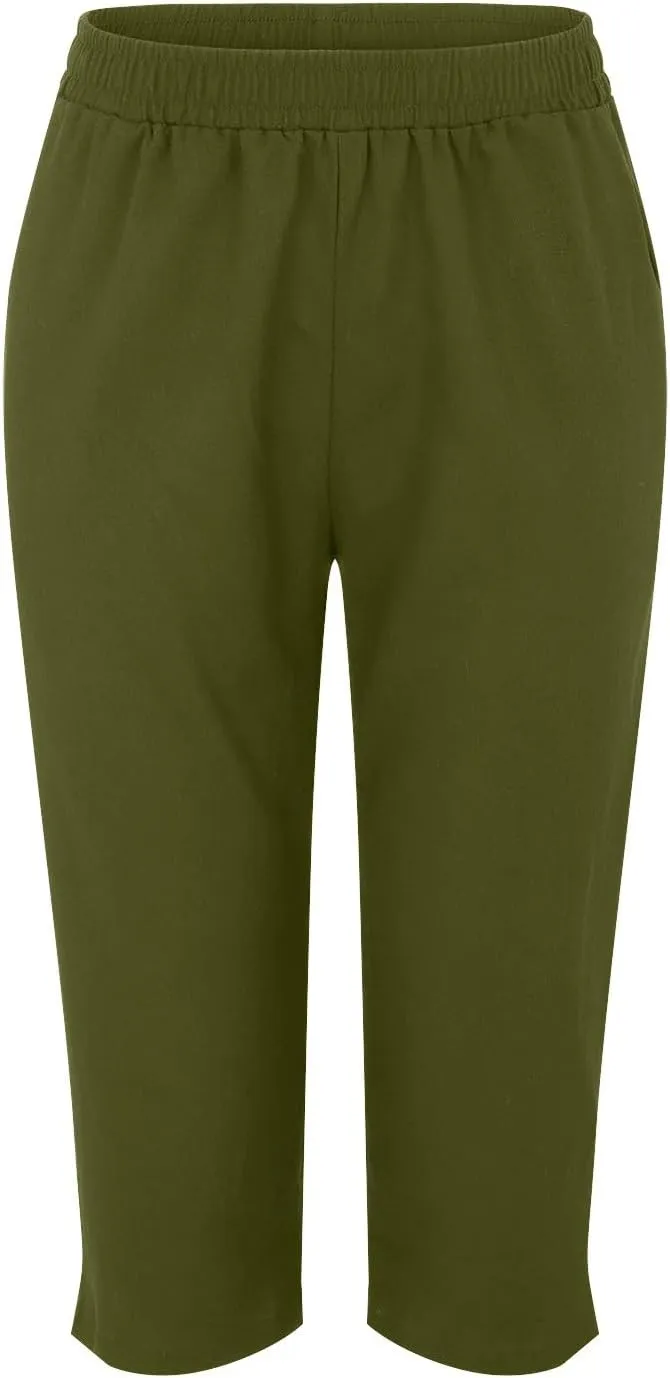 Womens Summer Capris Pants Cotton Linen Length Knee 2025 Straight Leg Loose Beach Shorts Trouser with Pocket