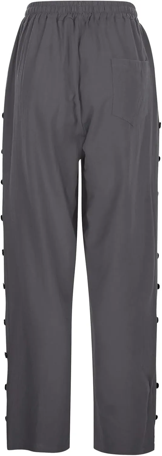 Women's Summer Casual Linen Pants Capri Pants with Pockets Wide Leg Cropped Pants for Women Crop Beach Trousers